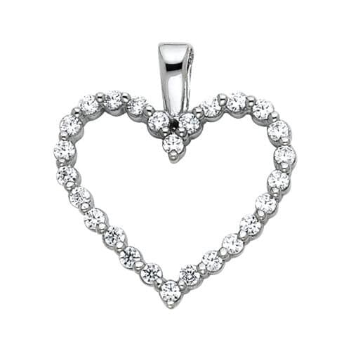 14K White Gold Open Heart Cubic Zirconia Pendant