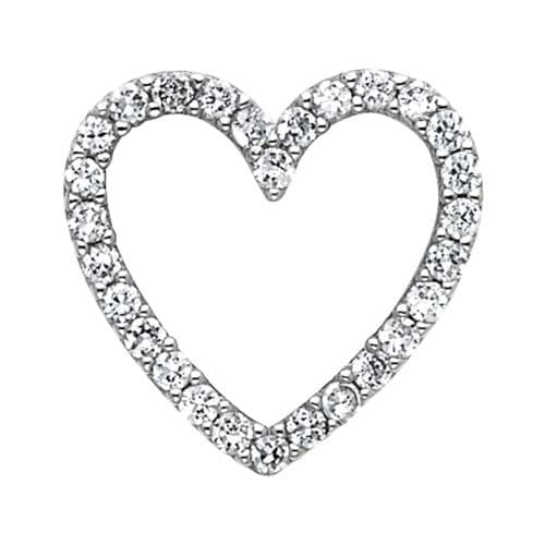 14K White Gold Open Heart Cubic Zirconia Pendant