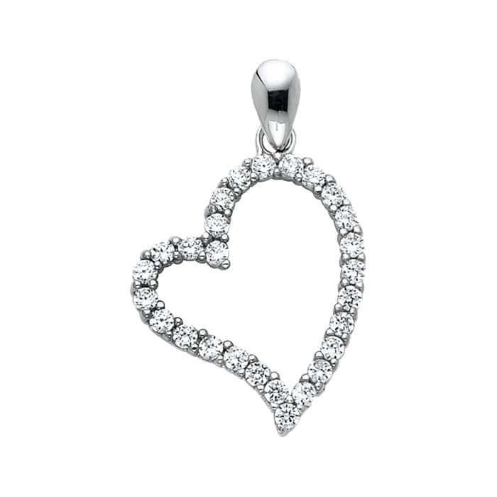 14K White Gold Open Heart Cubic Zirconia Pendant