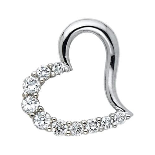 14K White Gold Journey Open Heart Cubic Zirconia Pendant