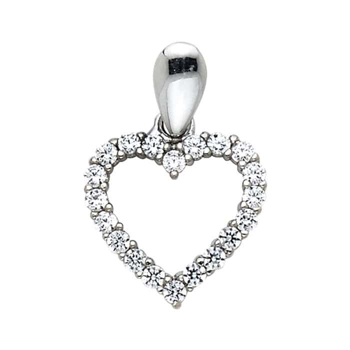 14K White Gold Open Heart Cubic Zirconia Pendant