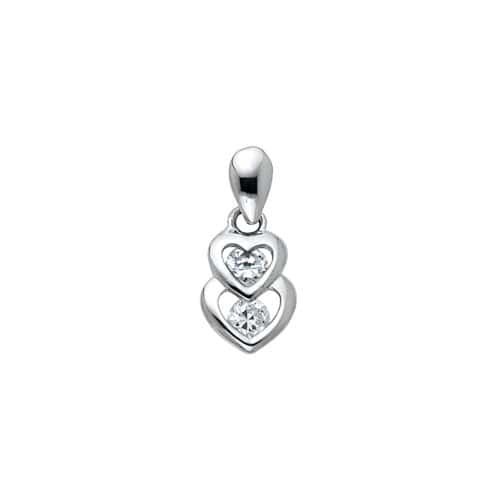 14K White Gold Interlocking Hearts Cubic Zirconia Pendant