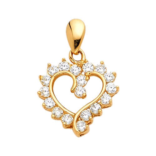 14K Yellow Gold Open Heart Cubic Zirconia Pendant