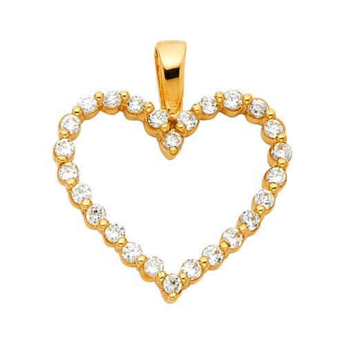 14K Yellow Gold Open Heart Cubic Zirconia Pendant