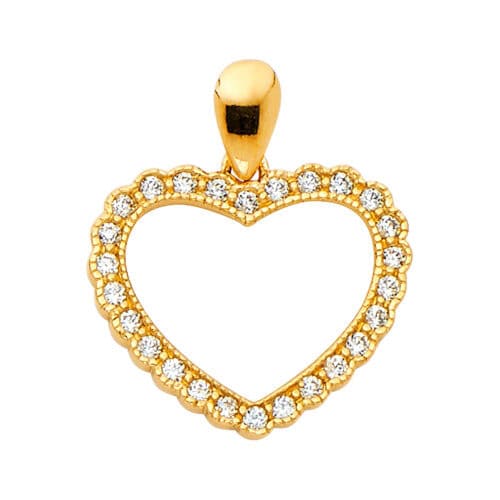 14K Yellow Gold Open Heart Cubic Zirconia Pendant