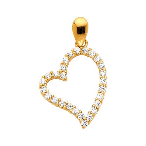 14K Yellow Gold Open Heart Cubic Zirconia Pendant