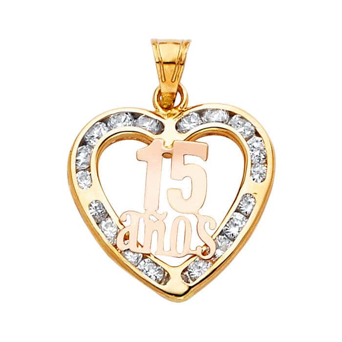14K Yellow Gold Sweet 15 Years Cubic Zirconia Pendant