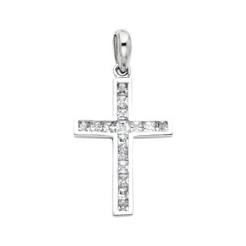 14K White Gold Cross Cubic Zirconia Religious Pendant