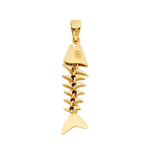 14K Yellow Gold Motion Fish Bone Pendant