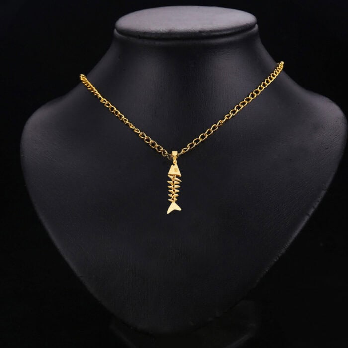 14K Yellow Gold Motion Fish Bone Pendant - Image 2