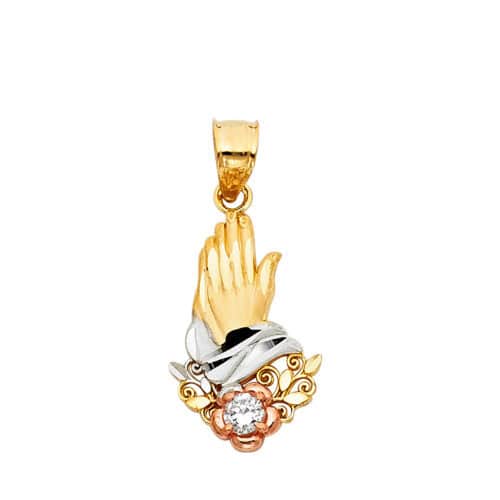 14K Tri Color Gold Praying hands Religious Pendant