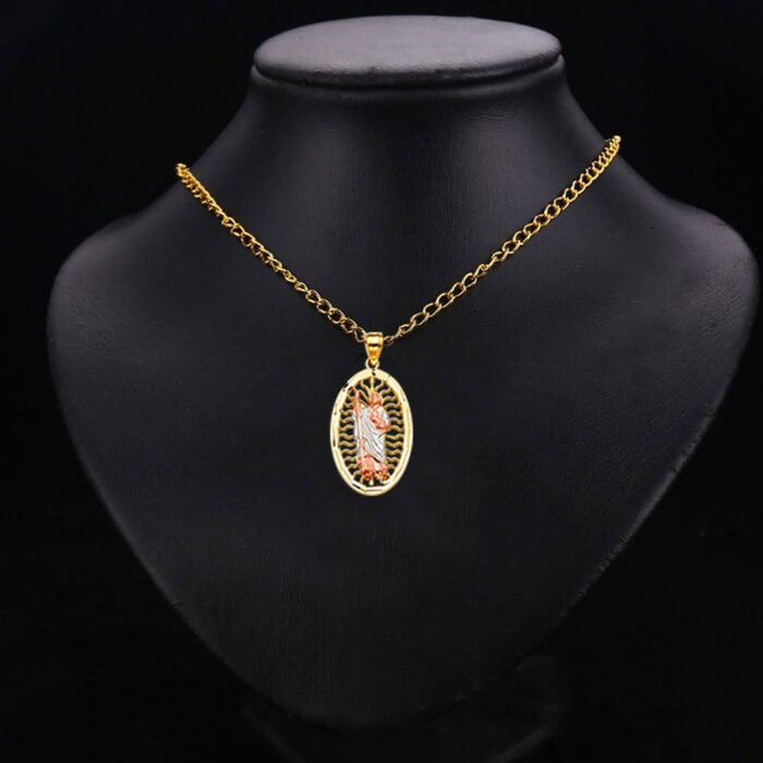 14K Tri Color Gold Cubic Zirconia San Judas Pendant - Image 2