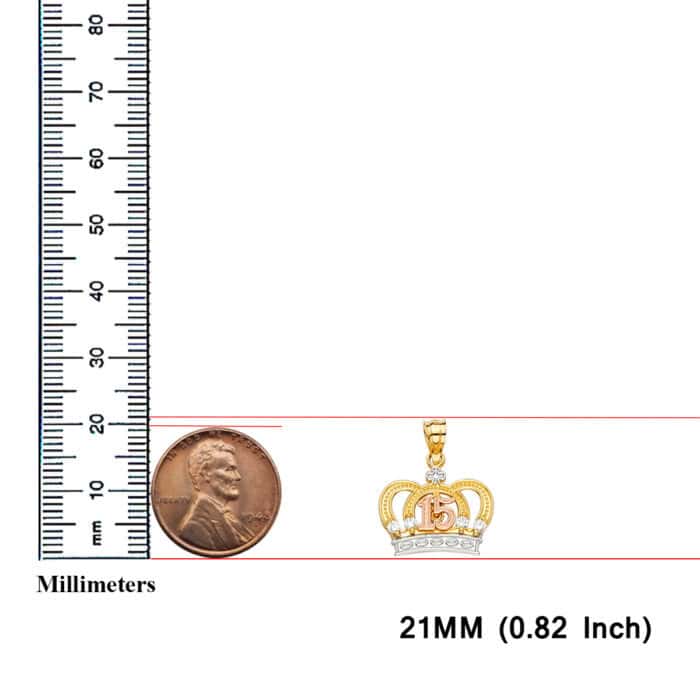 14K Tri Color Gold 15 YEARS Cubic Zirconia CROWN PENDANT - Image 3