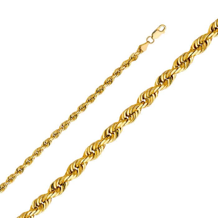 14K Yellow Gold 5mm Solid Rope Diamond Cut Chain