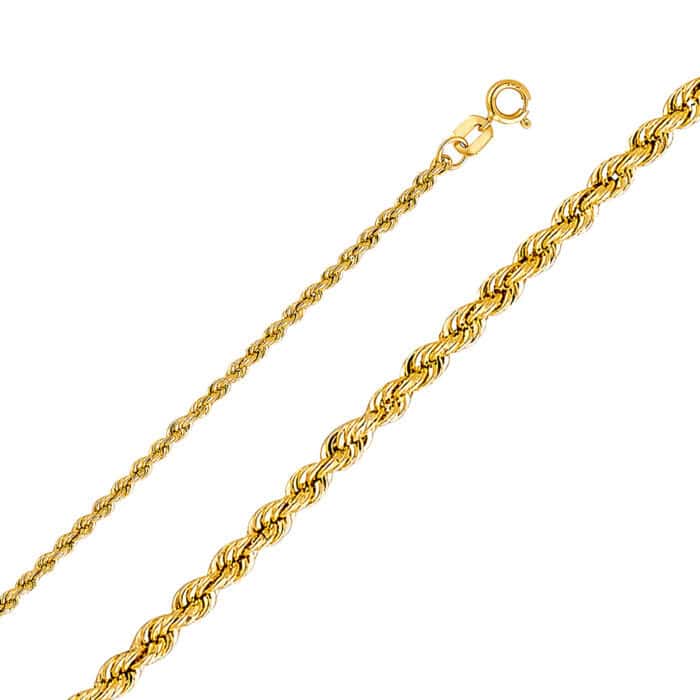 14K Yellow Gold 2.0 mm Hollow Rope Regular