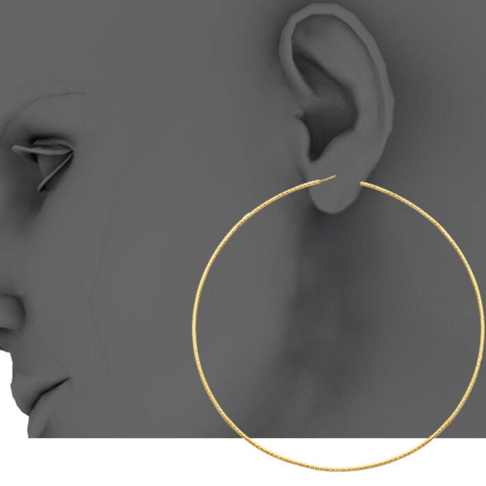 14K Yellow Gold 1mm Diamond Cut Hoop Earrings - Image 2