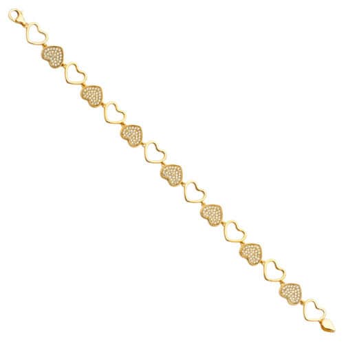 14K Yellow Gold Cubic Zirconia Heart Bracelet - 7.5"