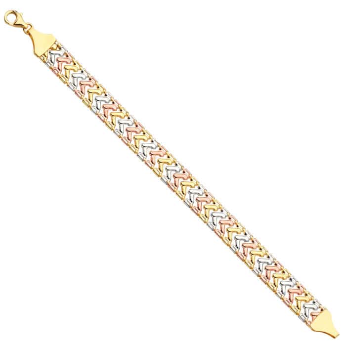 14K Tri Color Gold Fancy Bracelet - 7.5"