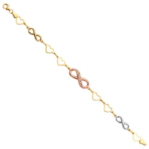 14K Tri Color Gold Fancy Bracelet - 7.25"