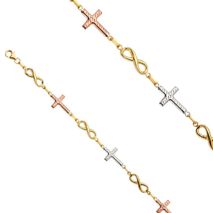 14K Tri Color Gold Fancy Bracelet - 7.25" - Image 2