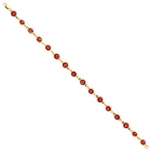 14K Yellow Gold Red Evil Eye Bracelet - 7.25"