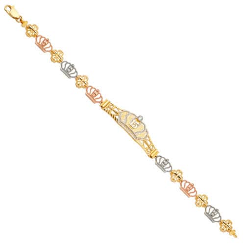 14K Tri Color Gold 15Years ID Bracelet - 7.5"