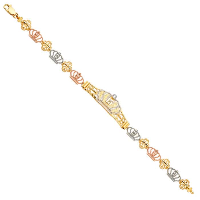 14K Tri Color Gold 15Years ID Bracelet - 7.5"