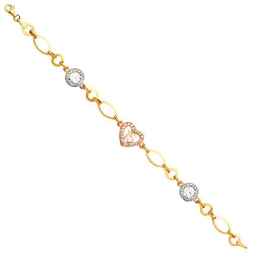 14K Tri Color Gold 15Years Cubic Zirconia Bracelet - 7.25"