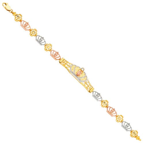 14K Tri Color Gold Guadalupe ID Bracelet - 7.5"