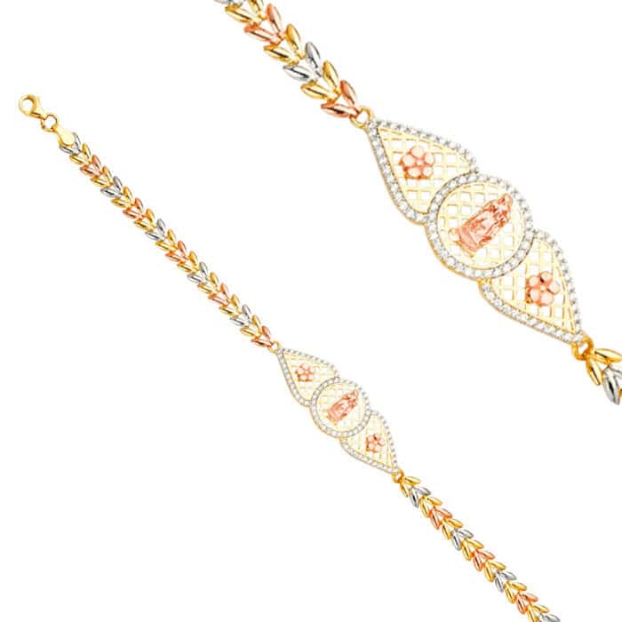 14K Tri Color Gold Guadalupe ID Bracelet - 7.5" - Image 2