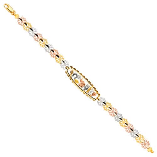 14K Tri Color Gold Lucky ID Bracelet - 7.5"