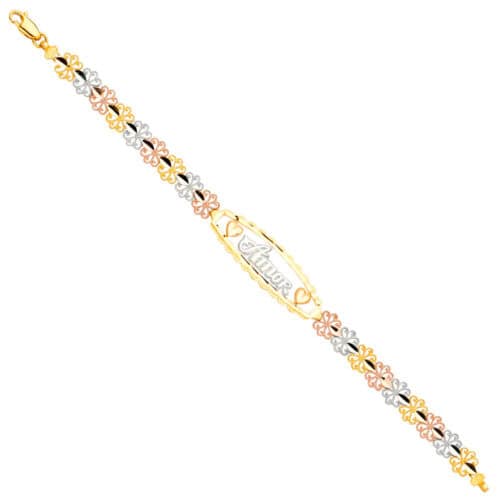 14K Tri Color Gold Amor ID Bracelet - 7.5"