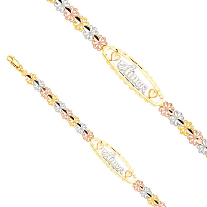 14K Tri Color Gold Amor ID Bracelet - 7.5" - Image 2