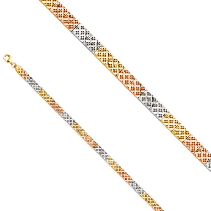 14K Tri Color Gold Crystal Cut Bracelet - 7.25" - Image 2