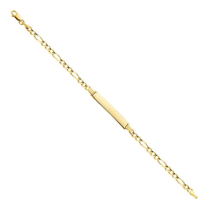 14K Yellow Gold Figaro 3+1 ID Bracelet - 7.5"