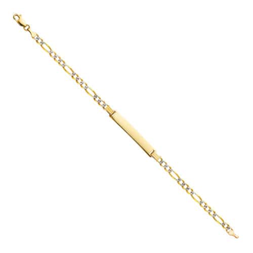 14K Two Tone Gold Figaro 3+1 WP ID Bracelet - 7.5"