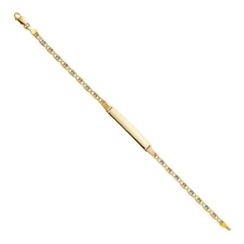 14K Tri Color Gold Valentino Diamond Cut ID Bracelet - 7.5"
