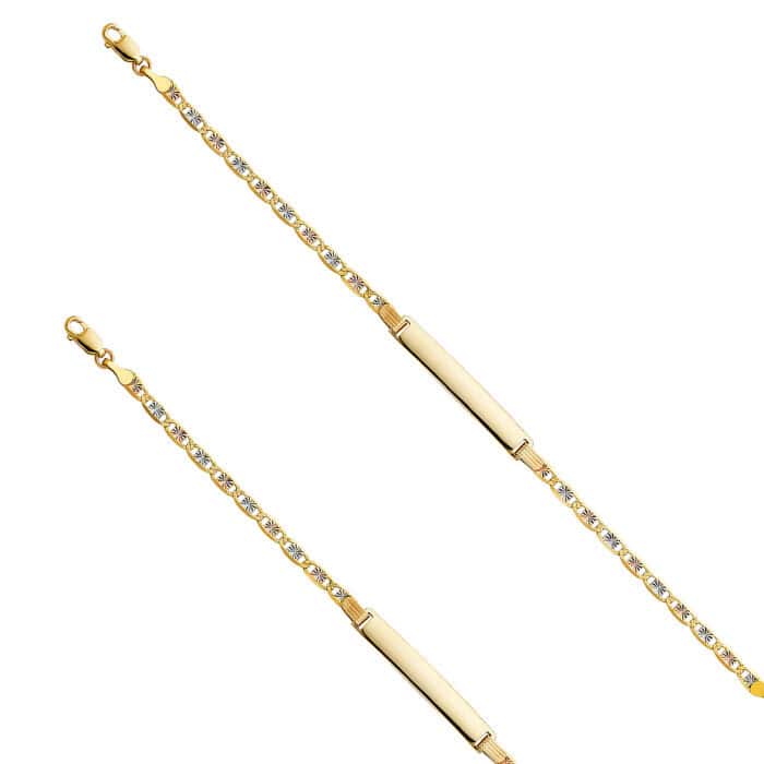 14K Tri Color Gold Valentino Diamond Cut ID Bracelet - 7.5" - Image 2