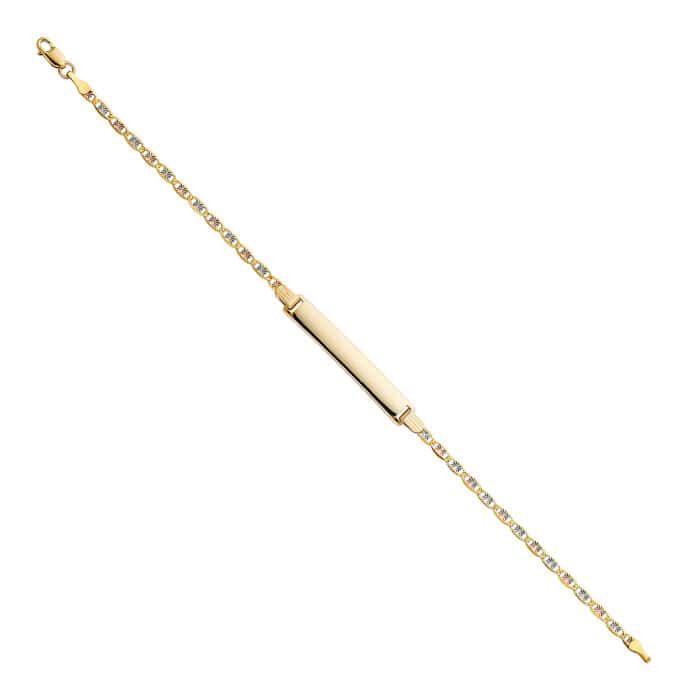 14K Tri Color Gold Valentino Diamond Cut ID Bracelet - 7.5"