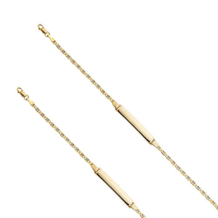 14K Tri Color Gold Valentino Diamond Cut ID Bracelet - 7.5" - Image 2