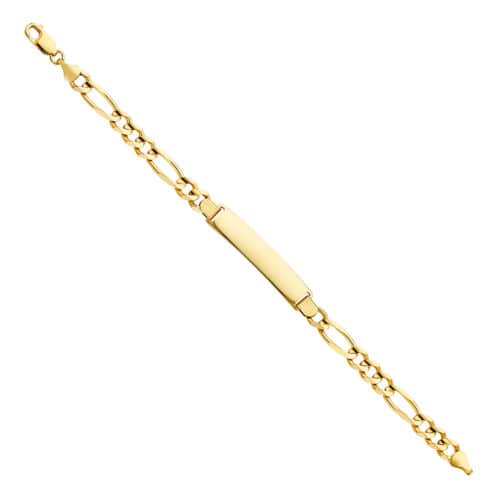14K Yellow Gold Figaro 3+1 ID Bracelet - 8.5"