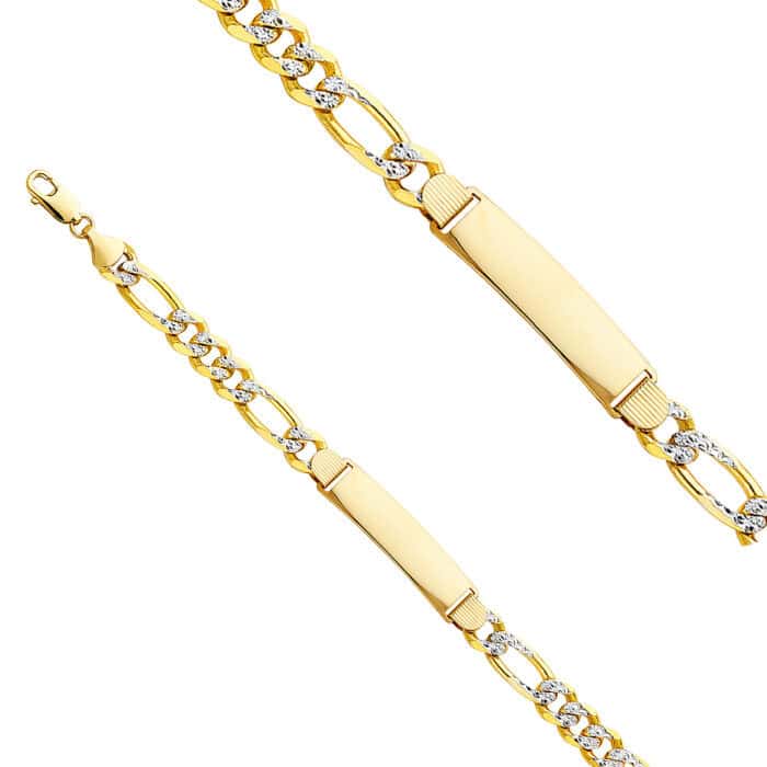 14K Yellow Gold Figaro 3+1 WP ID Bracelet - 8.5" - Image 2