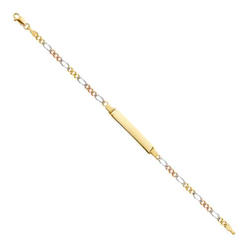 14K Tri Color Gold Figaro 3+1 ID Bracelet - 7.5"