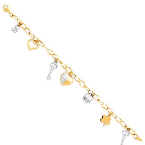 14K Two Tone Gold Light Fancy Hollow Bracelet - 7.5"