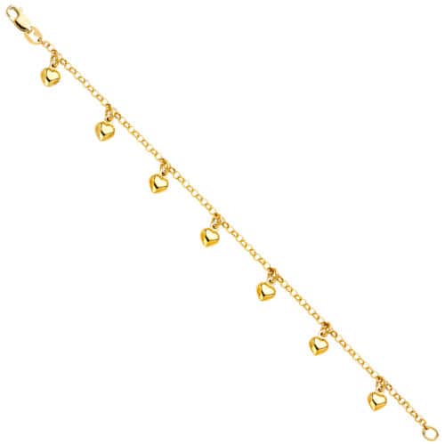 14K Yellow Gold Hanging Charm Bracelet - 7"
