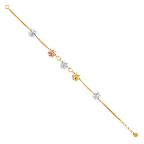 14K Tri Color Gold Stamp Diamond Cut Chain Bracelet - 7+1"