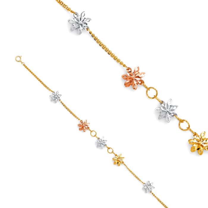 14K Tri Color Gold Stamp Diamond Cut Chain Bracelet - 7+1" - Image 2