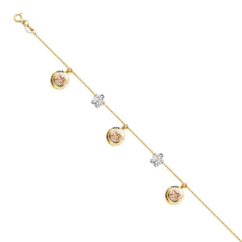 14K Tri Color Gold 15 Years Chain Bracelet - 7+1"