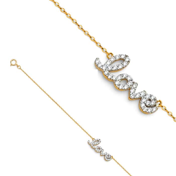 14K Yellow Gold Light Cubic Zirconia Chain Bracelet - 7+1" - Image 2