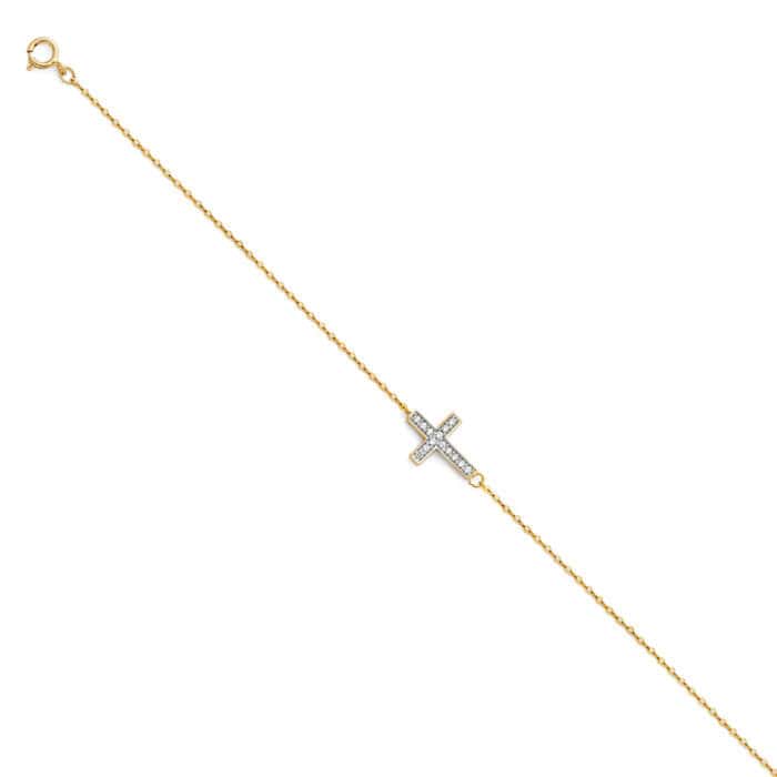 14K Yellow Gold Light Cubic Zirconia Chain Bracelet - 7+1"